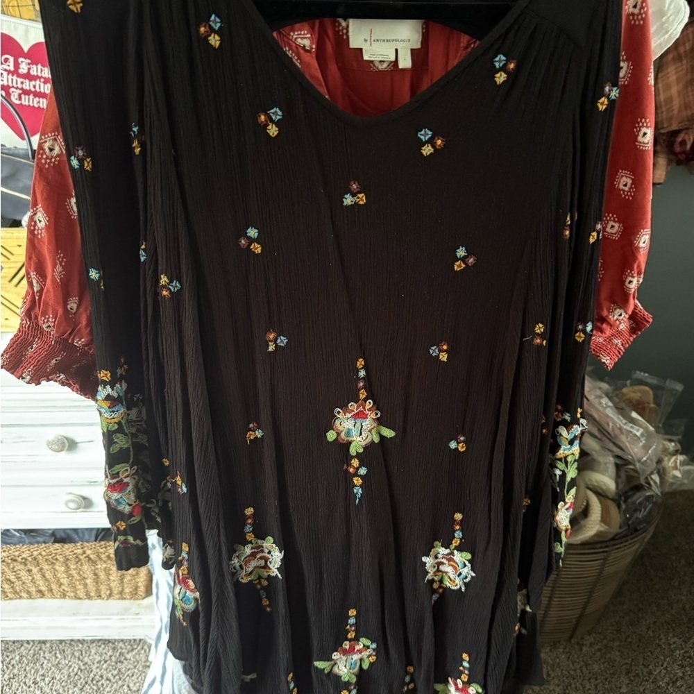 Free People embroidered bell sleeve Oxford tunic dress size xs fits oversized - Picture 6 of 8